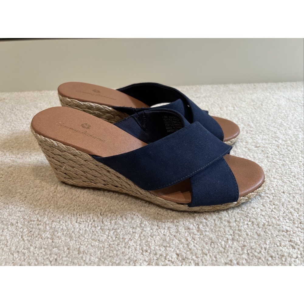 Tommy Bahama Stacey Navy Wedge Sandals Slides Espadrilles Womens Size 7.5 M